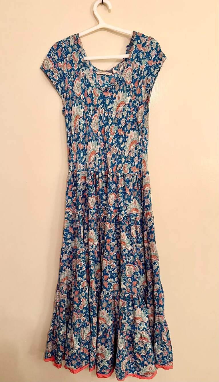 Soft Surroundings Blue Paisley Kara Floral Tiered Maxi Dress Medium Boho